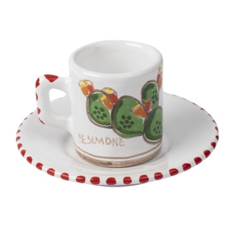 Tazzina caffè cilindrica Piattino Folk Fichi d'India TZZ58FC Ceramiche De Simone Tazzina caffè cilindrica Piattino Folk Fichi d'India TZZ58FC Ceramiche De Simone